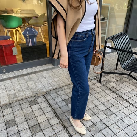 High waist taperd denim (Dark blue)