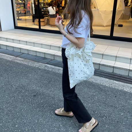 Flower frill tote bag(White)