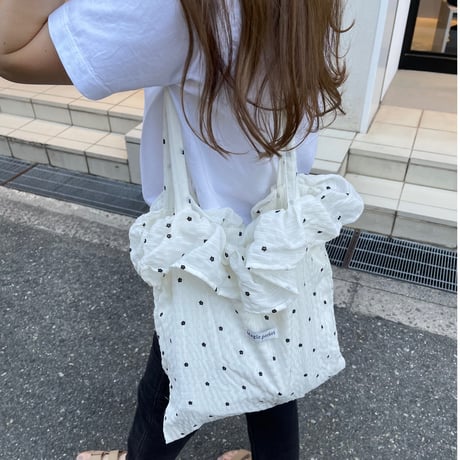 Flower frill tote bag(White)