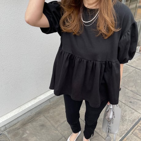 Balloon half sleeve pullover (Black)
