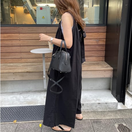 Wide pants cotton salopetto(Black)