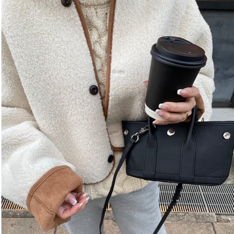 Leather mini tote bag(Black)