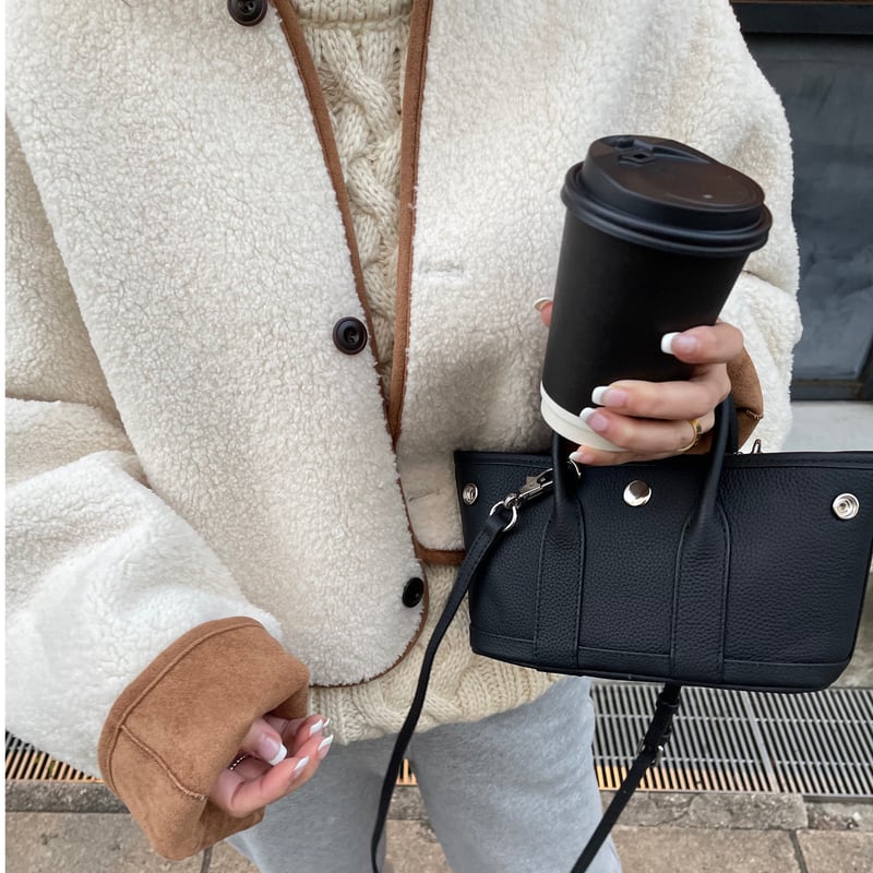 Leather mini tote bag(Black) | K