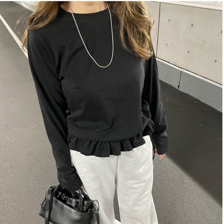 Frill gather cutsew(Black)