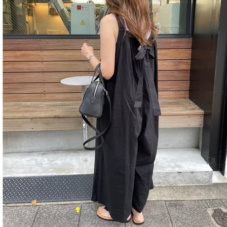 Wide pants cotton salopetto(Black)