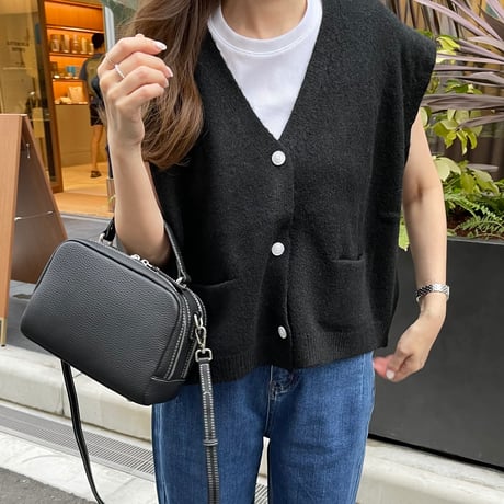 Compact leather bag(Black)