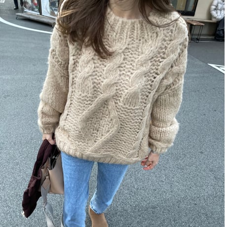 Low gauge volume knit(Beige)