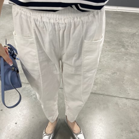 Linen taperd pants(White)