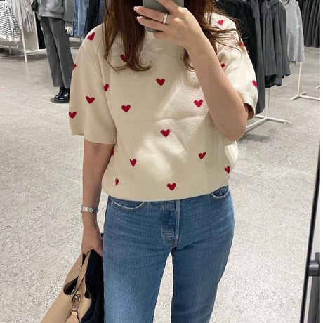 Heart knit (Ivory×red)