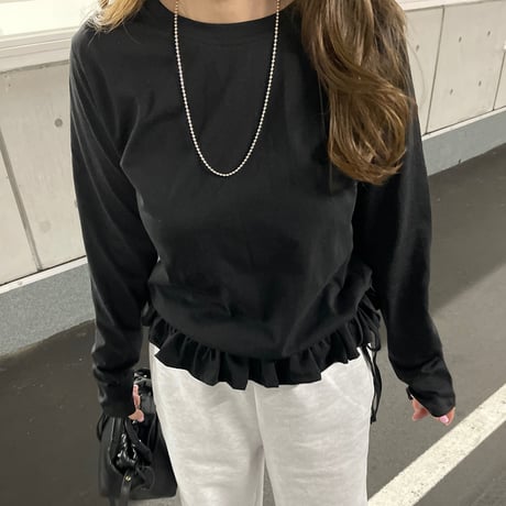 Frill gather cutsew(Black)