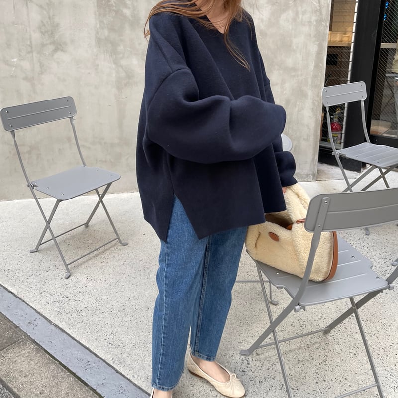 Fleece v-neck pullover(Navy) | K