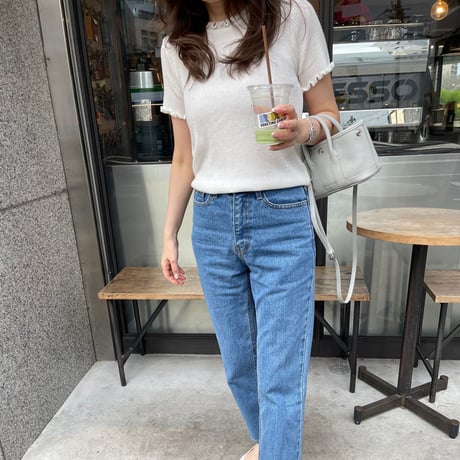 Mellow piping half knit(White)