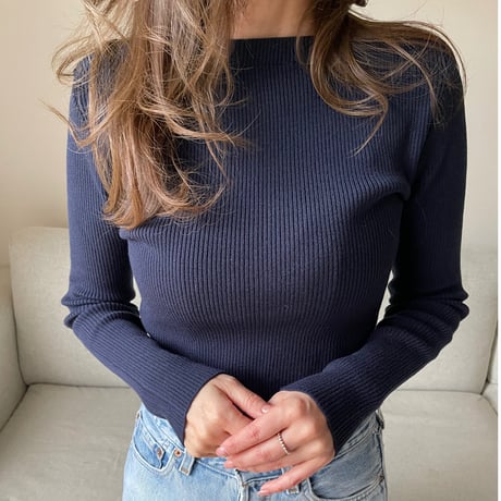 Boat neck rib knit(Navy)