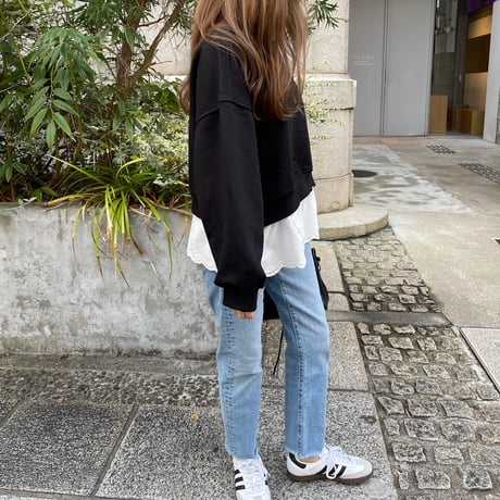 Cotton lace layered sweat(Black)