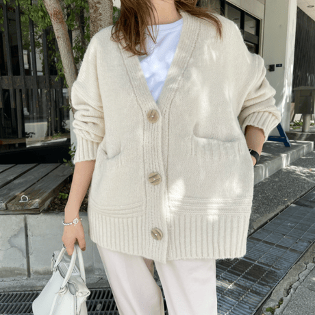 Over size pocket cardigan (Ivory)