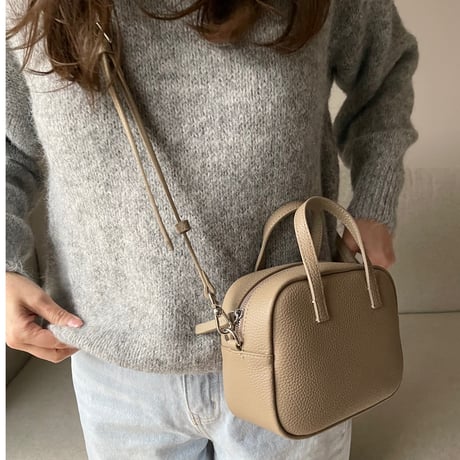Leather mini square bag(Greige)