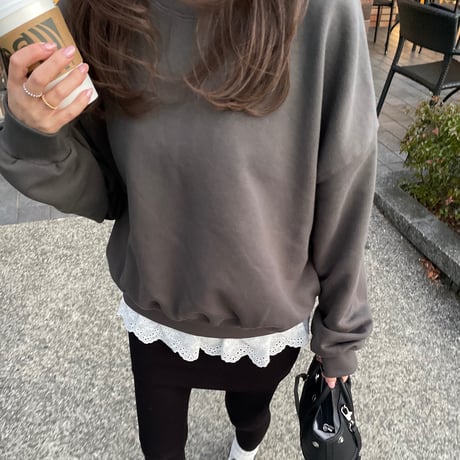 Layered lace sweat(Charcoal gray)
