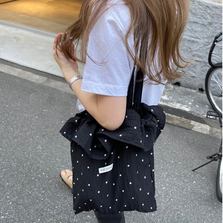 Flower frill tote bag(Black)