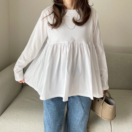 Flare gather tops(White)