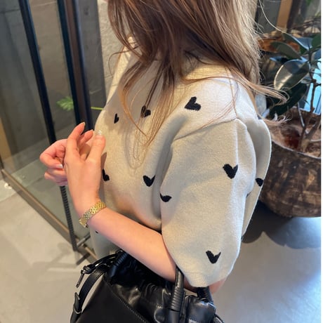 Heart knit (Beige×black)