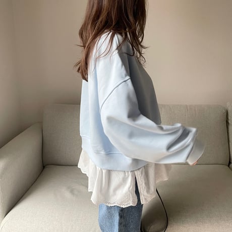 Cotton lace layerd sweat(Blue)