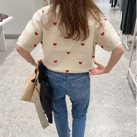 Heart knit (Ivory×red)