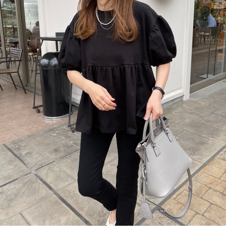 Balloon half sleeve pullover (Black)