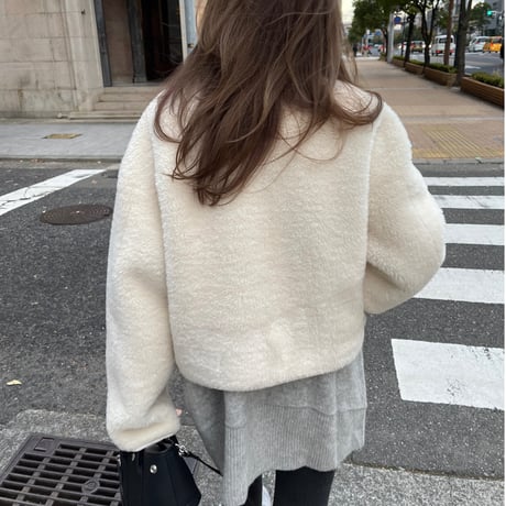 Boa cocoon sleeve jacket(Ivory)