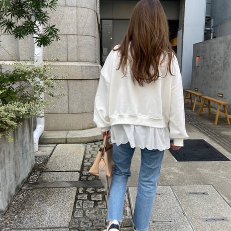 Cotton lace layered sweat(White)