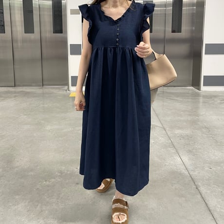 Sholder frill long onepiece
