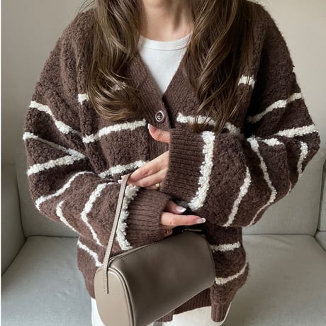 Boa wool boader cardigan(Brown)