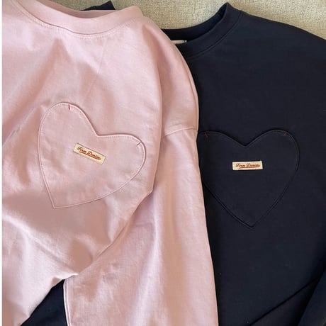 Heart pocket long t-shirts(Navy)
