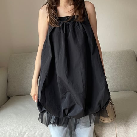 Balloon chiffon mini onepiece(Black)