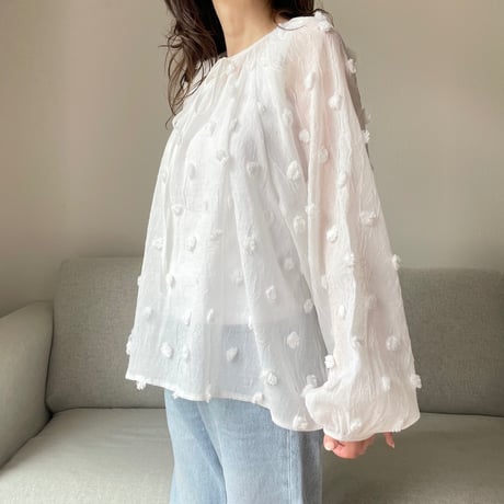 Sheer dot blouse(White)