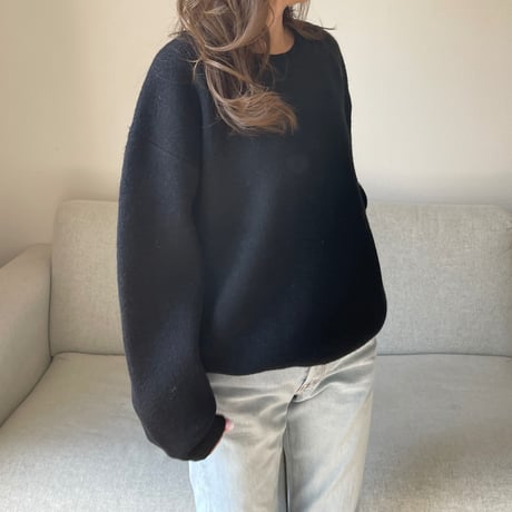 Wool blend crew neck knit(Black)