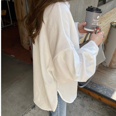 Sideslit long t-shirts(White)