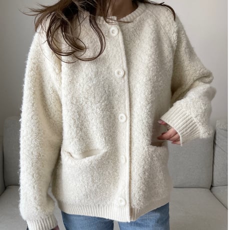 Bouclé knit cardigan (Ivory)
