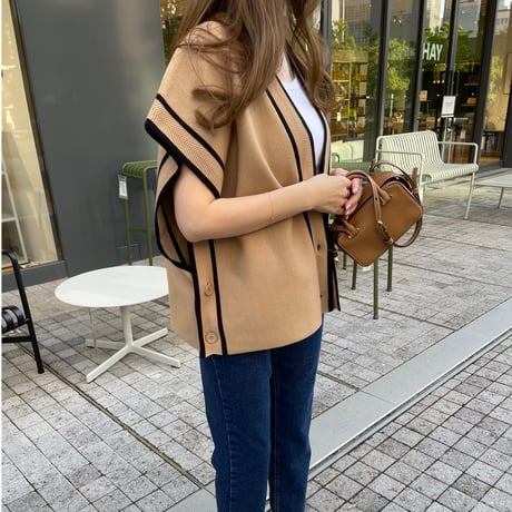 Piping knit cardigan(Camel)