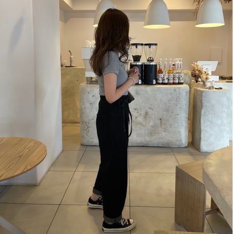 Ribbon high-waist rollup denim(Black)