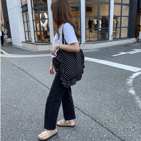 Dot frill tote bag(Black)