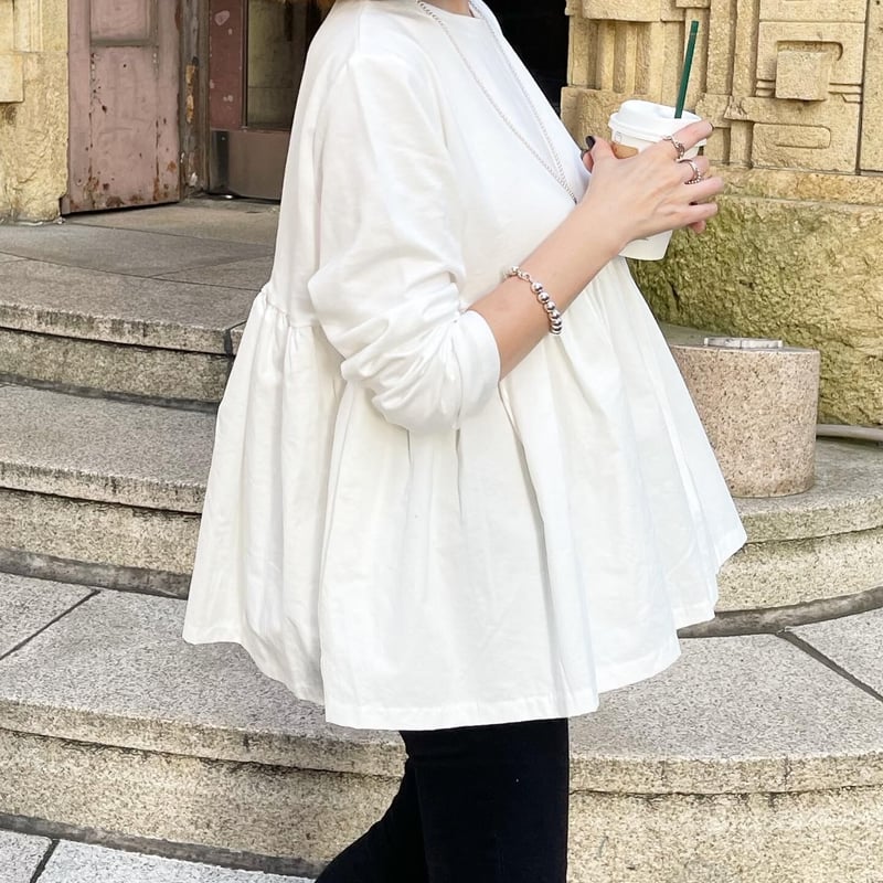 Volume flare gather tops (ホワイト) | K 