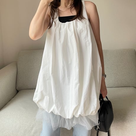Balloon chiffon mini onepiece(White)