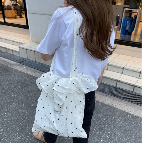 Flower frill tote bag(White)