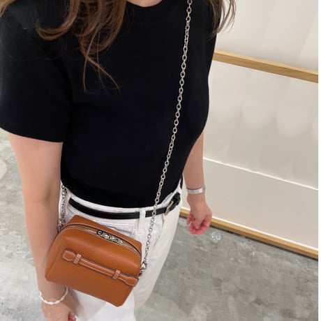 Leather mini pochette(Camel)
