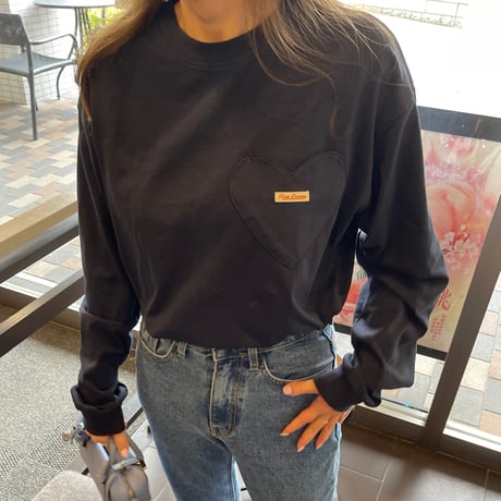 Heart pocket long t-shirts(Navy)