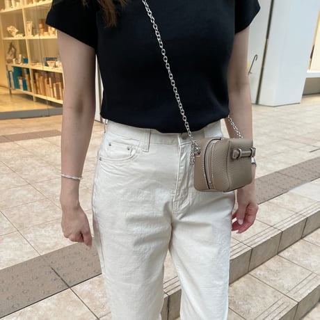 Leather mini pochette(Greige)