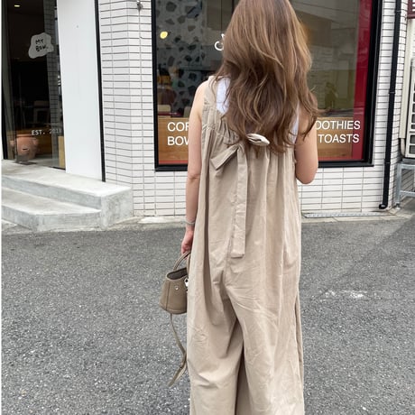 Wide pants cotton salopetto(Beige)