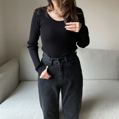 Round neck rib knit(Black)