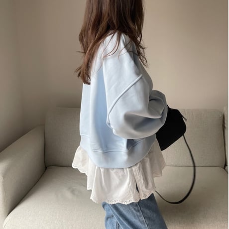 Cotton lace layerd sweat(Blue)