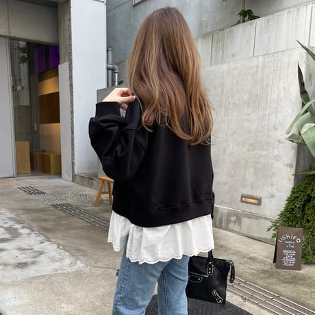Cotton lace layered sweat(Black)